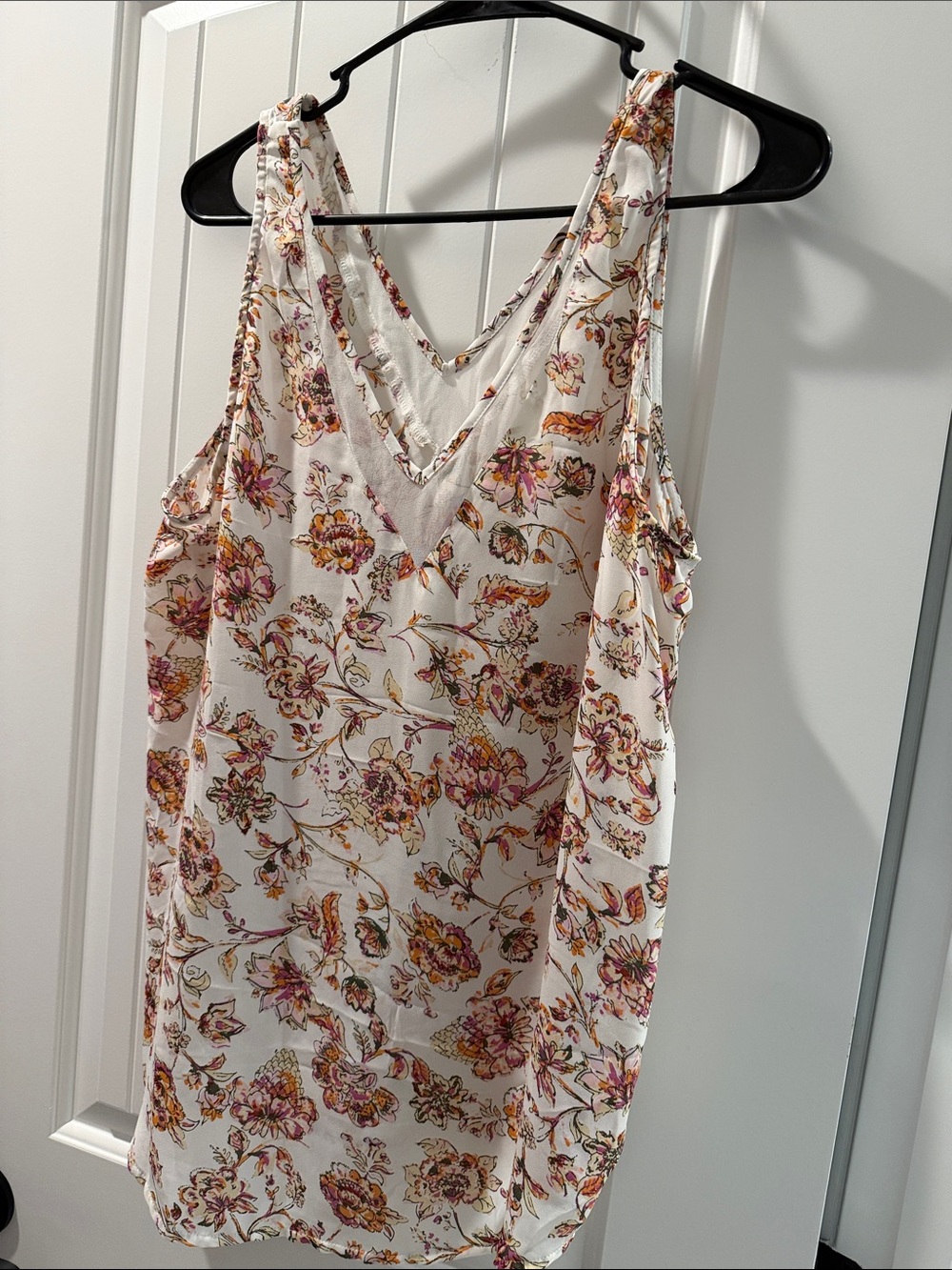 Maurices White Floral V-Neck Camisole with Pink & Gold Accents